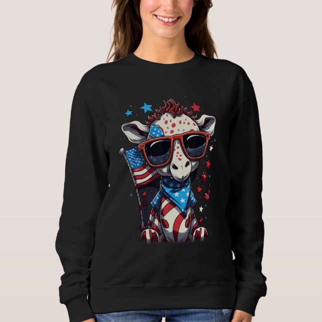 Camiseta 4th of July Patriotic Giraffe US Flag (Frente)
