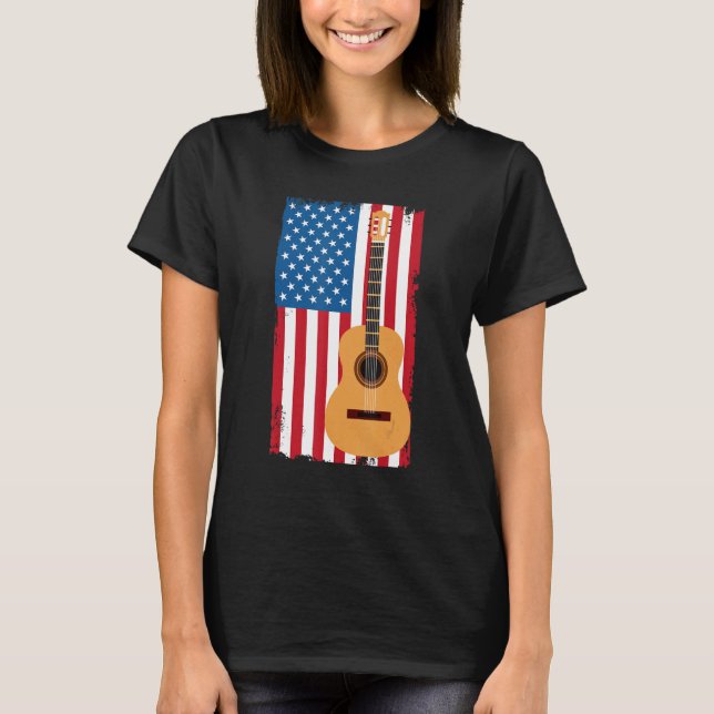 Camiseta 4th Of July Patriotic Guitarist American Flag Guit (Frente)
