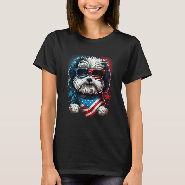 Camiseta 4th of July Patriotic Havanese Dog US Flag (Frente)