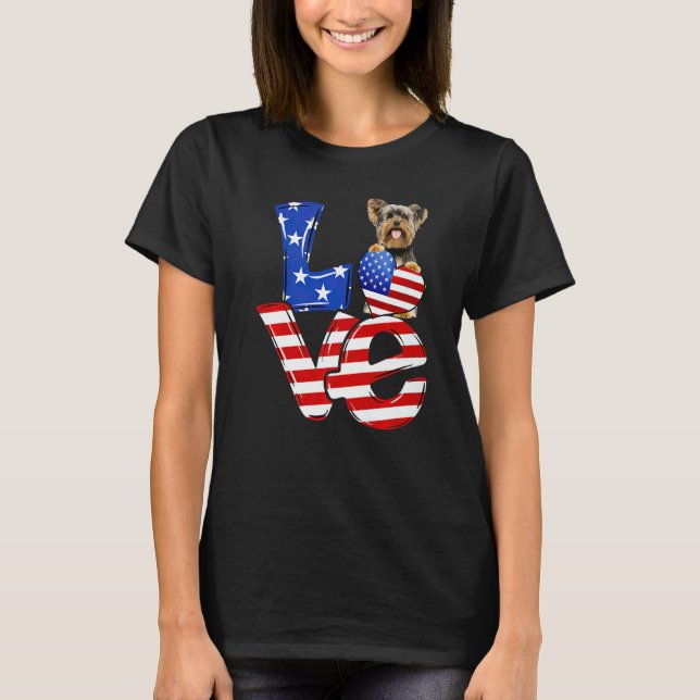 Camiseta 4th Of July Patriotic Love Yorkshire Terrier Ameri (Frente)