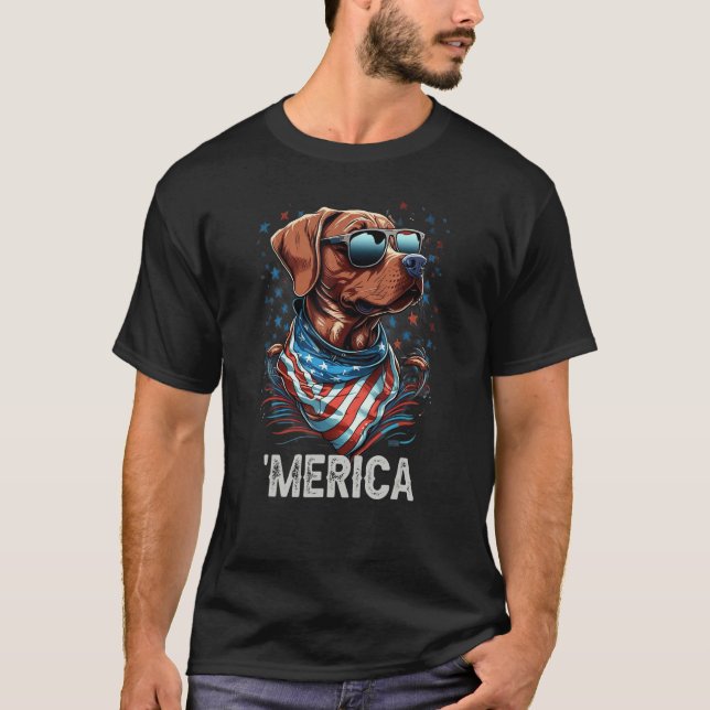Camiseta 4th of July Patriotic Rhodesian Ridgeback Dog Meri (Frente)