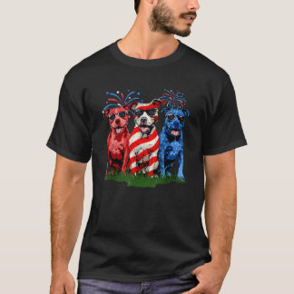 Camiseta 4th Of July Pitbull Patriotic American Flag Red Wh