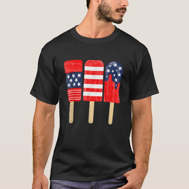Camiseta 4th of July Popsicle Red White Blue American Flag  (Frente)