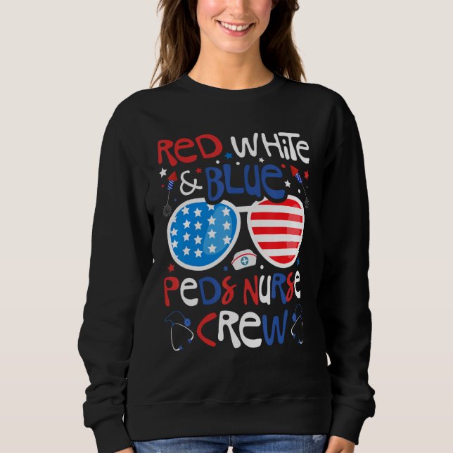 Camiseta 4th of July Red White & Blue PEDS Nurse Crew Patri (Frente)