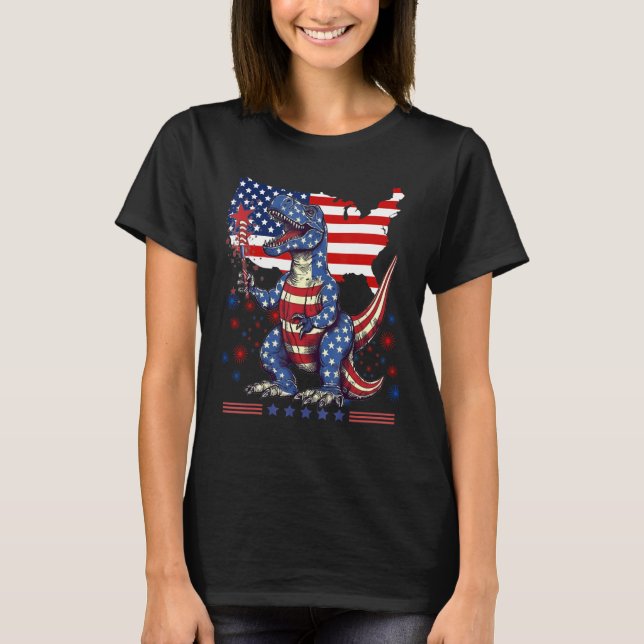 Camiseta 4th Of July Rex Dino Trex Dinosaur Amerisaurus Pat (Frente)