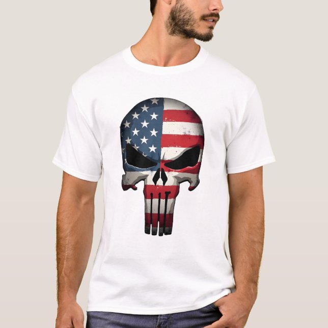 Camiseta 4th Of July Shirt For Women Men American Flag Skul (Frente)