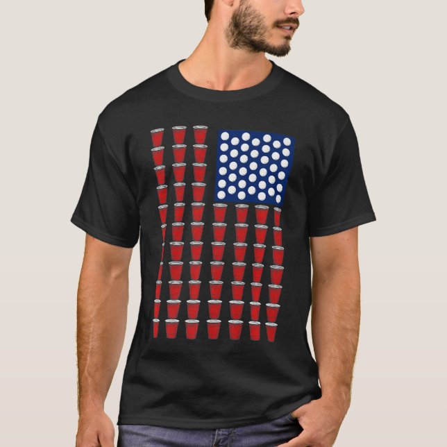 Camiseta 4th Of July Trendy Red Solo Cup Beer Pong USA Flag (Frente)