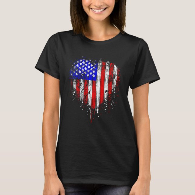 Camiseta 4th Of July Us American Flag Heart For Independenc (Frente)