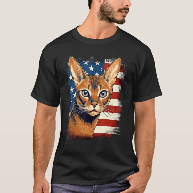 Camiseta 4th Of July US Flag Abyssinian Cat 1 (Frente)