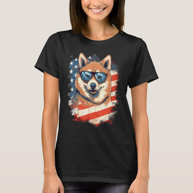 Camiseta 4th Of July US Flag Akita Dog 2 (Frente)