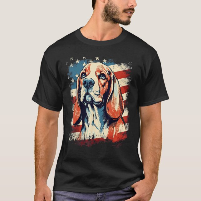 Camiseta 4th Of July US Flag Beagle Dog (Frente)