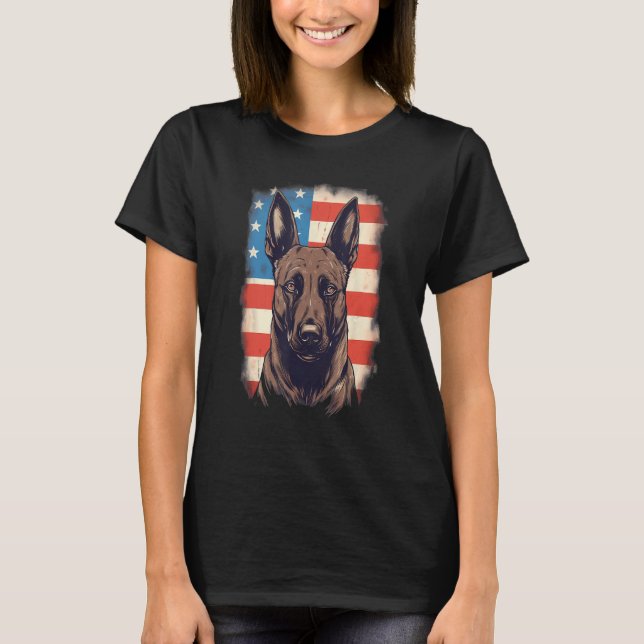 Camiseta 4th Of July US Flag Belgian Malinois Dog (Frente)