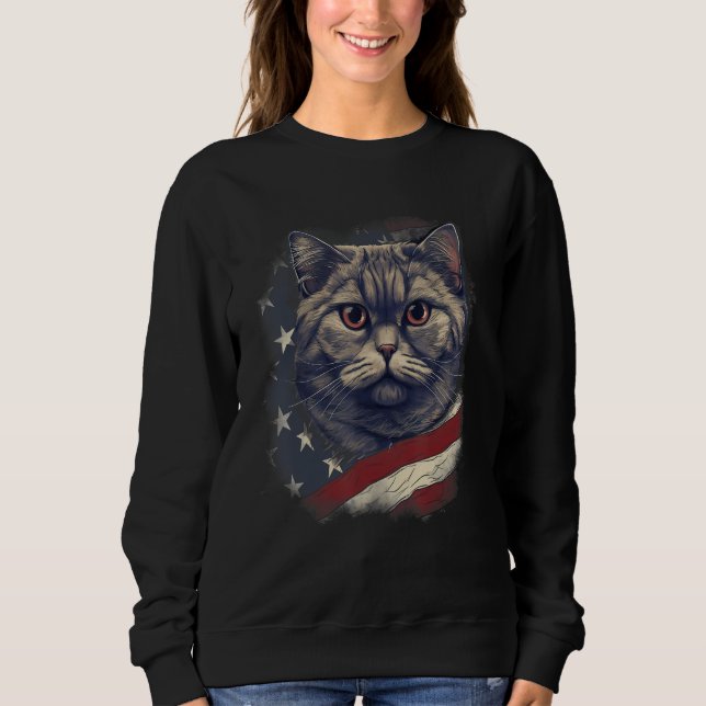 Camiseta 4th Of July US Flag British Shorthair Cat (Frente)
