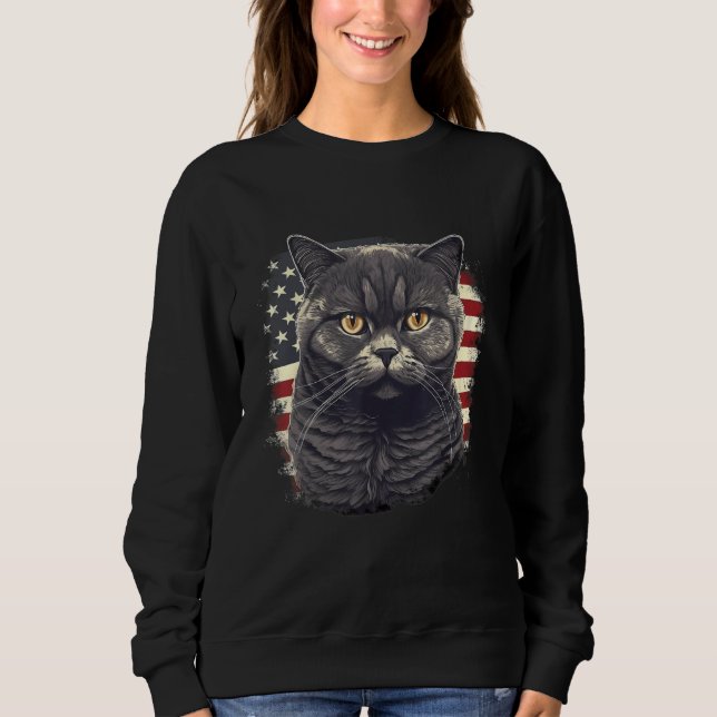 Camiseta 4th Of July US Flag British Shorthair Cat 2 (Frente)