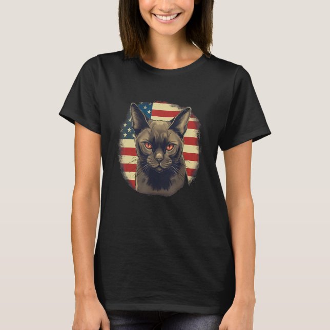 Camiseta 4th Of July US Flag Burmese Cat 2 (Frente)