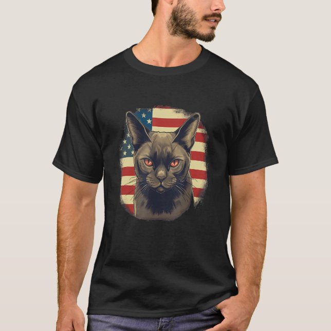Camiseta 4th Of July US Flag Burmese Cat 2 (Frente)