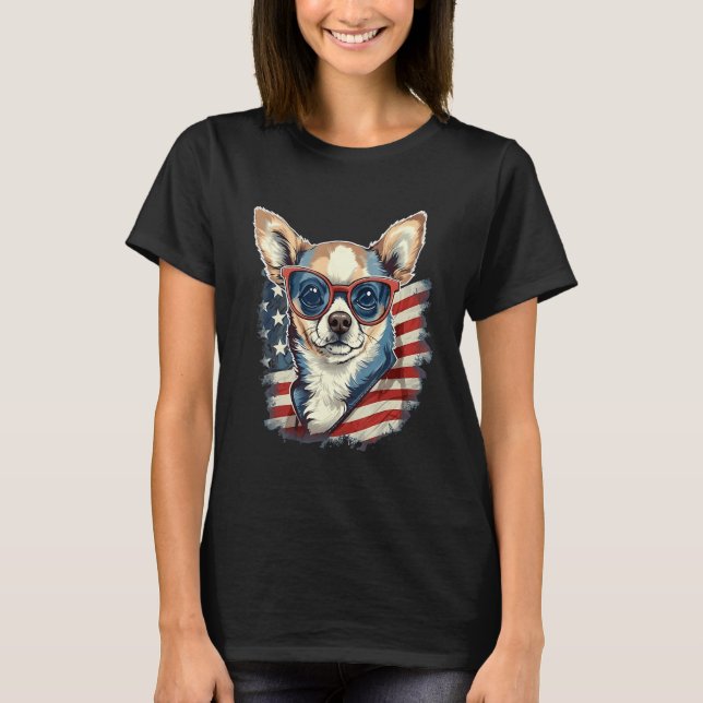 Camiseta 4th Of July US Flag Chihuahua Dog 1 (Frente)