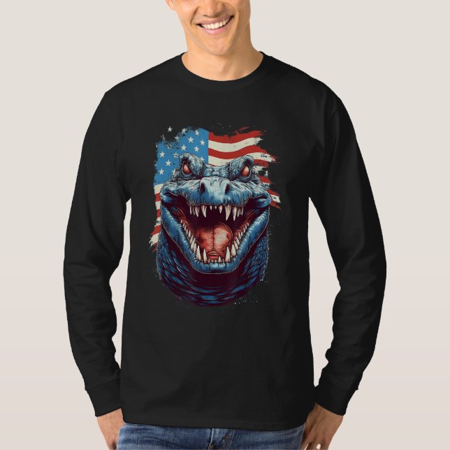 Camiseta 4th Of July US Flag Crocodile (Frente)