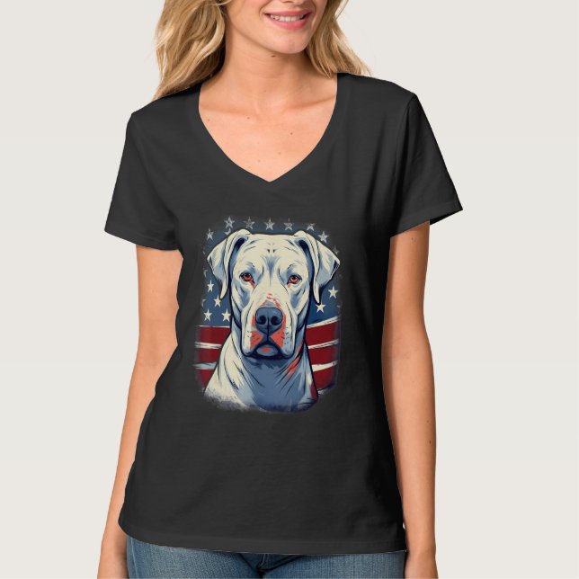 Camiseta 4th Of July US Flag Dogo Argentino Dog (Frente)