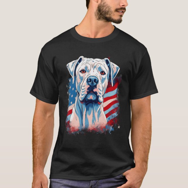 Camiseta 4th Of July US Flag Dogo Argentino Dog 1 (Frente)