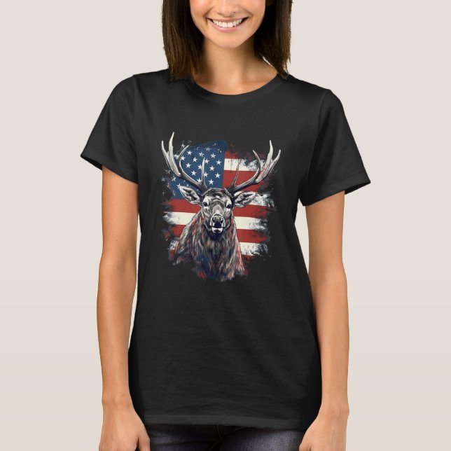 Camiseta 4th Of July US Flag Elk 2 (Frente)