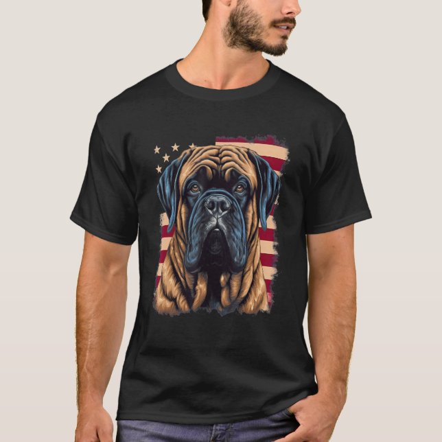 Camiseta 4th Of July US Flag English Mastiff Dog (Frente)