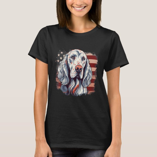 Camiseta 4th Of July US Flag English Setter Dog (Frente)