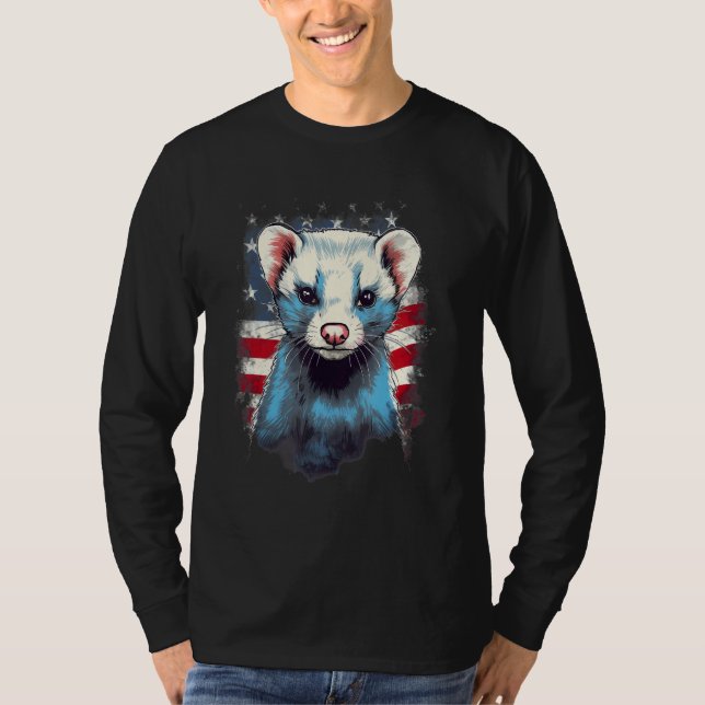 Camiseta 4th Of July US Flag Ferret 1 (Frente)