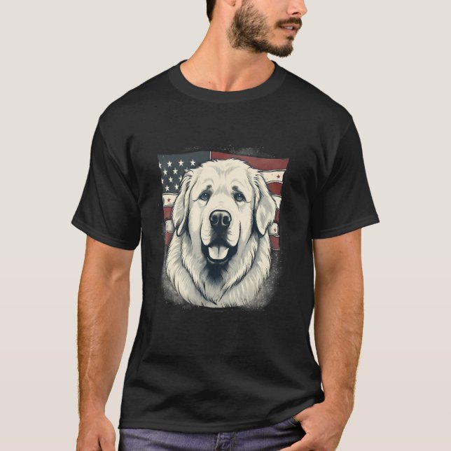 Camiseta 4th Of July US Flag Great Pyrenees Dog (Frente)