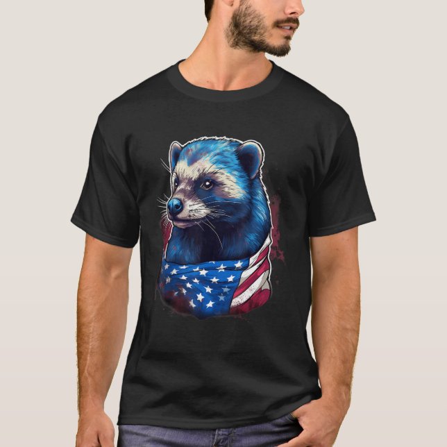 Camiseta 4th Of July US Flag Honey Badger (Frente)