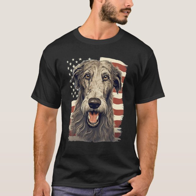 Camiseta 4th Of July US Flag Irish Wolfhound Dog 1 (Frente)
