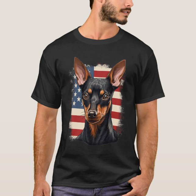 Camiseta 4th Of July US Flag Miniature Pinscher Dog 1 (Frente)
