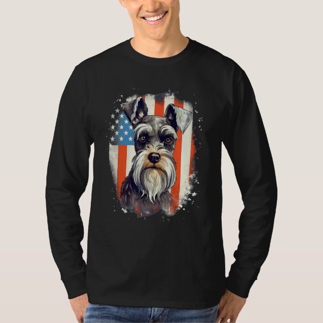 Camiseta 4th Of July US Flag Miniature Schnauzer Dog 3 (Frente)