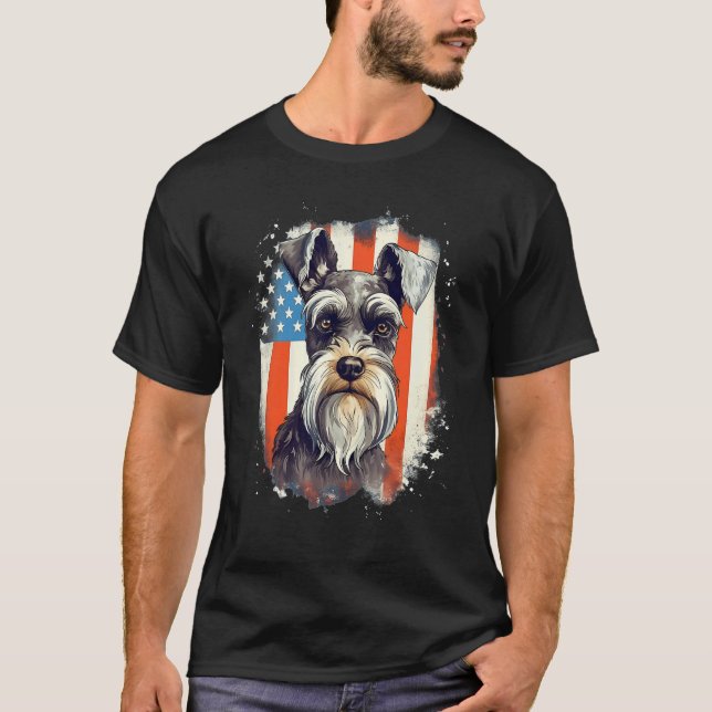 Camiseta 4th Of July US Flag Miniature Schnauzer Dog 3 (Frente)