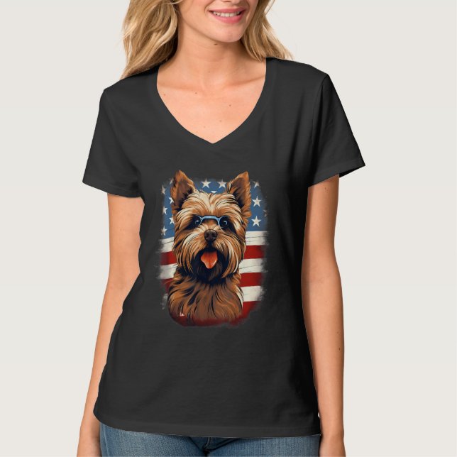 Camiseta 4th Of July US Flag Norfolk Terrier Dog (Frente)