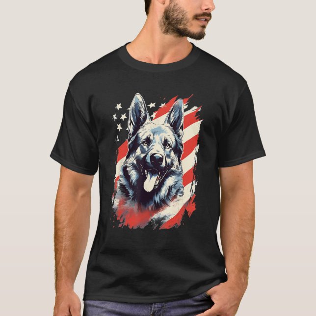 Camiseta 4th Of July US Flag Norwegian Elkhound Dog (Frente)