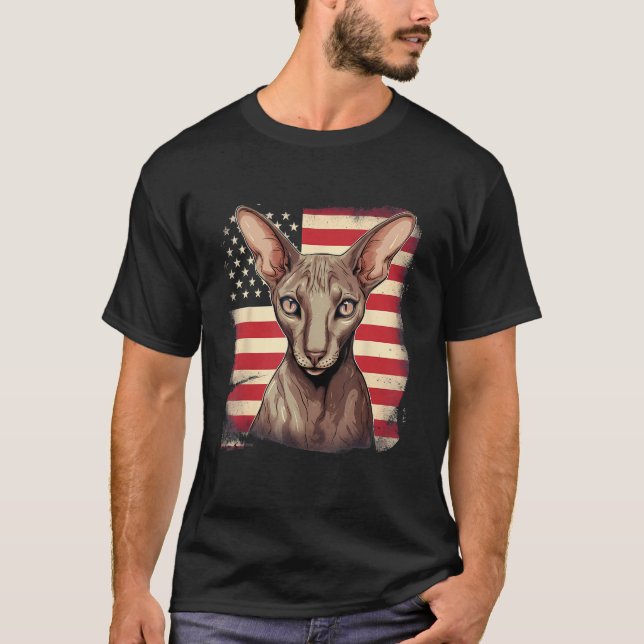 Camiseta 4th Of July US Flag Oriental Shorthair Cat (Frente)