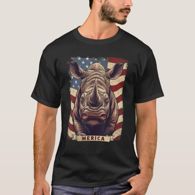 Camiseta 4th Of July US Flag Rhino (Frente)