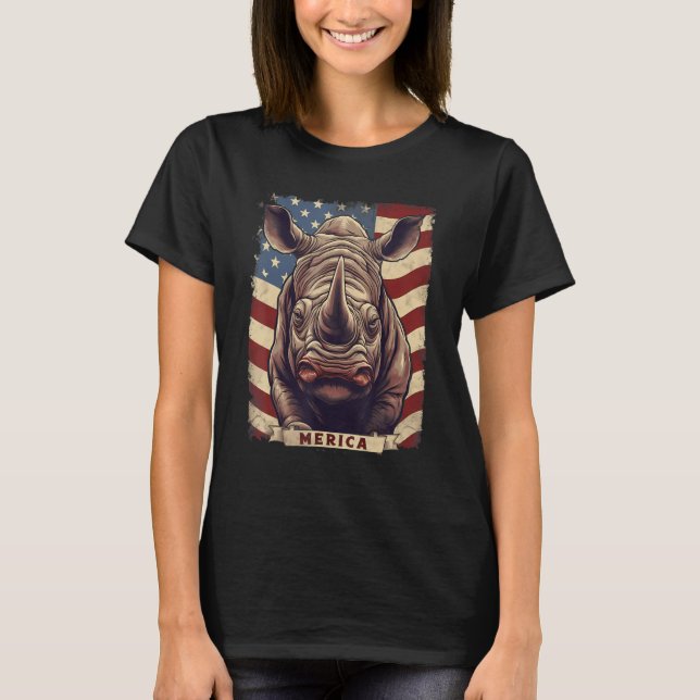 Camiseta 4th Of July US Flag Rhino (Frente)