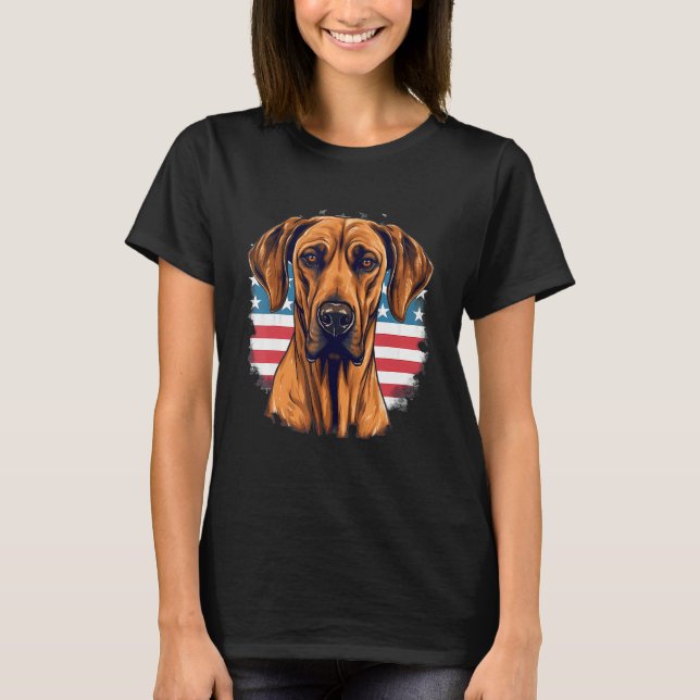 Camiseta 4th Of July US Flag Rhodesian Ridgeback Dog (Frente)
