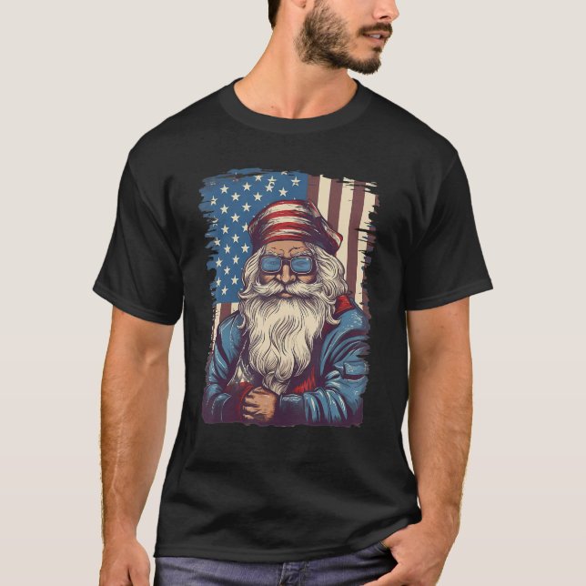 Camiseta 4th Of July US Flag Santa Claus 1 (Frente)