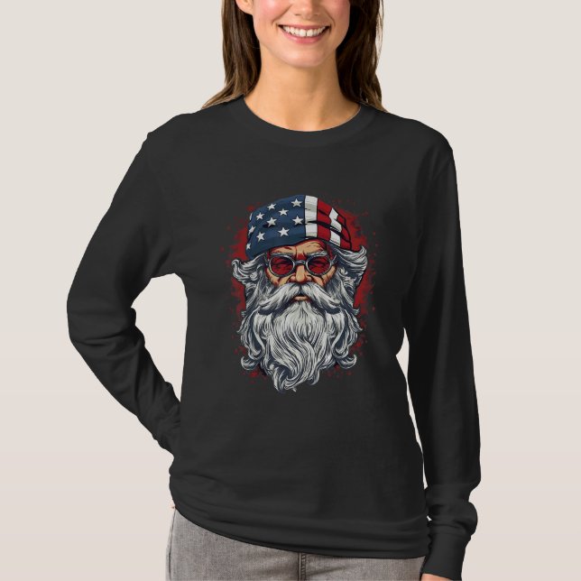 Camiseta 4th Of July US Flag Santa Claus 3 (Frente)