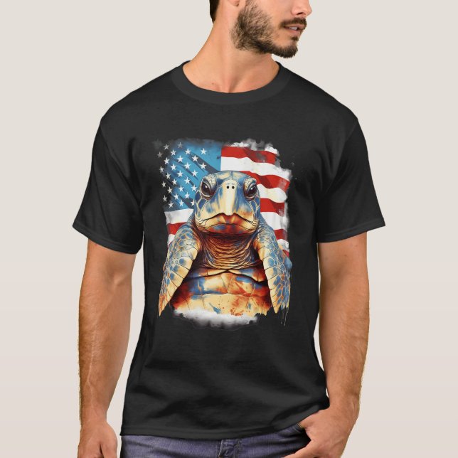 Camiseta 4th Of July US Flag Sea Turtle 1 (Frente)