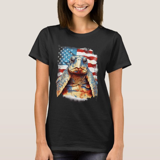 Camiseta 4th Of July US Flag Sea Turtle 1 (Frente)