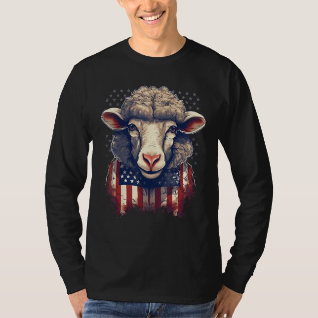 Camiseta 4th Of July US Flag Sheep 1 (Frente)
