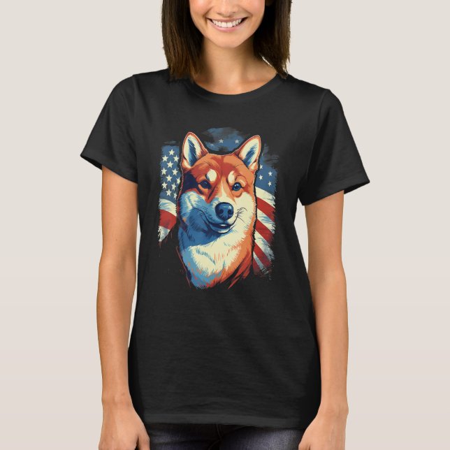 Camiseta 4th Of July US Flag Shiba Inu Dog (Frente)