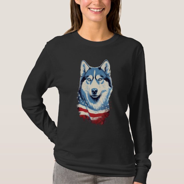 Camiseta 4th Of July US Flag Siberian Husky Dog (Frente)