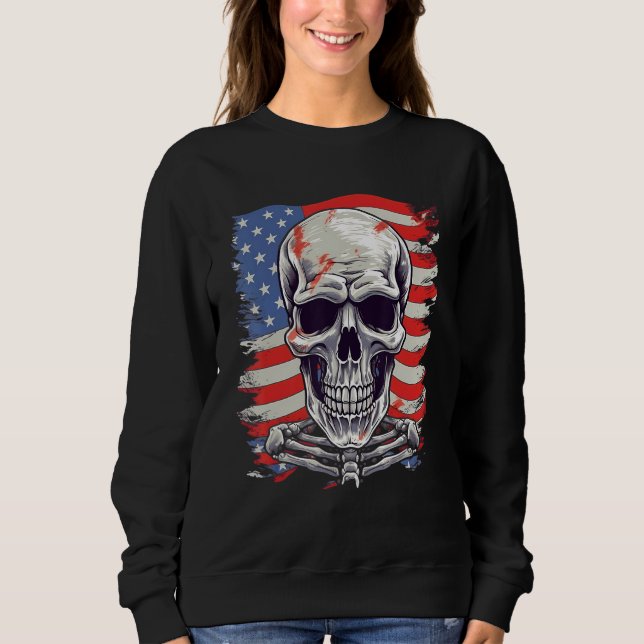 Camiseta 4th Of July US Flag Skeleton (Frente)