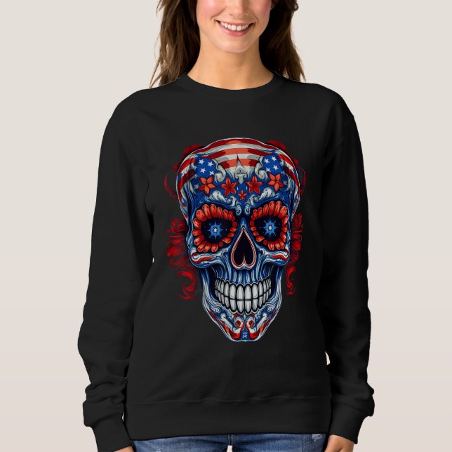 Camiseta 4th Of July US Flag Sugar Skull 1 (Frente)