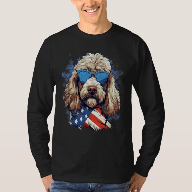 Camiseta 4th Of July US Flag Whoodle Dog (Frente)